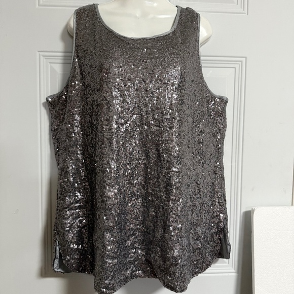 IN'VOLAND Sequins Sleeveless Top SZ 20W Lined Disco Party New Years Glam - Picture 1 of 6